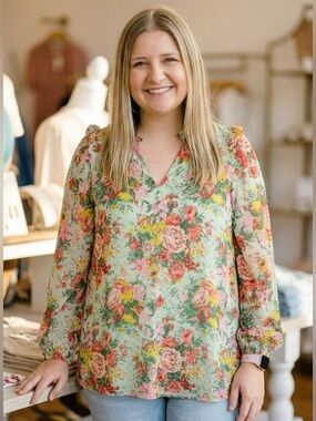 First Love Mint Floral Green Blouse